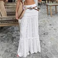 Elegant floor-length white bohemian lace A-line maxi skirt, perfect for summer vacations - S / White