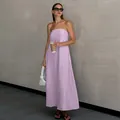 Elegantes lavendelfarbenes trägerloses Maxikleid aus Baumwollleinen für den Sommer - S / Kleider / Lila