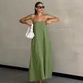 Elegantes trägerloses Maxikleid aus Leinen in Salbeigrün für den idealen Sommerurlaub - S / Kleider / Grün