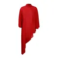 Elegant red asymmetric chiffon dress featuring high neck and loose long lantern sleeves - S / Dresses / Red