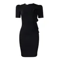 Elegant black bodycon dress featuring a unique floral ruffle detail on the chest - S / Dresses / Black