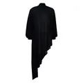 Macro detail of high neck black chiffon dress featuring an asymmetrical flowing hemline - S / Dresses / Black