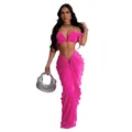 Sexy hot pink two-piece set featuring off-the-shoulder crop top and draped floor-length skirt - Pink