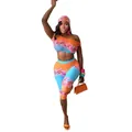 Chic two-piece floral print set with off-shoulder crop top and high-waist leggings - S / Top And Bottom / Orange