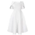 Elegante vestido midi blanco con exclusivas mangas de capa y falda evasé de línea A - S / Vestidos / Blanco