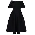 Elegante vestido de fiesta negro línea A con diseño de manga capa único para cenas de gala - S / Vestidos / Negro
