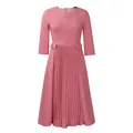 Elegant pink pleated midi dress featuring a V-neckline and long sleeves for autumn. - S / Dresses / Pink