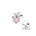 Cute apple-shaped pink gemstone titanium alloy cartilage stud with internal threading - Apple Shaped Cartilage Stud (A1626-1#) / 1.2x8mm Internally Threaded Titanium Bar / White