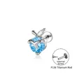 Cute blue apple shape cartilage stud earring made of F136 titanium with internal thread - Apple Shaped Cartilage Stud (A1626-3#) / 1.2x8mm Internally Threaded Titanium Bar / Light Sea Blue
