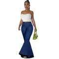Pantaloni in denim a zampa a vita alta elasticizzati con fondo gamba molto largo - Taglia S / Pantaloni e gonne / Blu