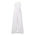Elegant white pleated jumpsuit featuring a prominent 3D flower detail on the bodice - S / Set / White