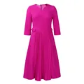 Detail of magenta pleated midi dress with V-neckline and 3/4 sleeves in high quality. - S / Dresses / Rose Red