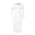 Elegant white slim fit pencil dress featuring long sleeves and unique ruffle detail. - S / White