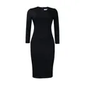 Elegant black long-sleeve slim-fit pencil dress with front pleat detail and round neck - S / Black
