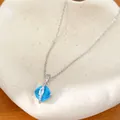 Elegant light blue zircon square pendant necklace with delicate silver chain for women - Necklace Only / Silver-Blue