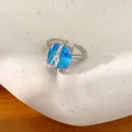 Exquisite adjustable silver ring featuring a vibrant square blue zircon center stone - Ring Only / Silver-Blue