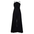 Elegant black wide-leg pleated jumpsuit with a large 3D flower detail and thin straps - S / Set / Black
