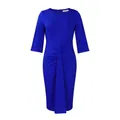 Elegant cobalt blue ruched pencil dress featuring 3/4 sleeves and a flattering fit. - S / Dresses / Sapphire Blue