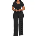 Elegante mono negro para mujer con escote asimétrico y botones laterales largos - S / Conjuntos / Negro