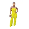 Levendige limoengroene strapless jumpsuit met decoratieve gouden knopen en wijde pijpen - S / Geel