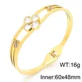 Goldenes Kleeblatt-Armband aus Edelstahl mit Kristallen und Federverschluss - Gold (KB179785-SP)