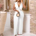 Eleganter weißer ärmelloser Overall mit weitem Bein und klassischem Revers für Damen - S / Weiß