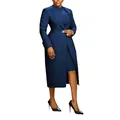 Elegantes marineblaues zweiteiliges Kostümset mit langem Revers-Blazer und Kleid. - S / Oberteil Und Unterteil / Blau