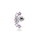 Gebogene Schleife Ohrstecker mit rosa Zirkonia und Titanstab für Knorpelpiercings - Rosa (Einzelstück Außengewinde)
