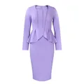 Detail showing the lavender long sleeve peplum dress with an elegant waist design - S / Dresses / Purple