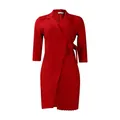 Elegant red blazer collar wrap dress with a pleated skirt and adjustable tie waist. - S / Dresses / Red