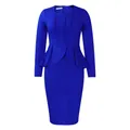 Elegant royal blue long-sleeved midi dress with peplum waist and ruffle detail - S / Dresses / Sapphire Blue