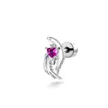 Elegant silver angel wing cartilage stud earring with pink heart zircon and screw back - External Thread Steel Post Single (A1689-2#) / Rose Red
