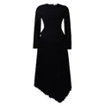 Elegant black long-sleeved midi dress with asymmetric neck cutout and pleated skirt - S / Dresses / Black
