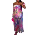 Robe bustier sexy pour femme avec imprimé abstrait coloré et superposition de mesh - S / Robes / Blanc