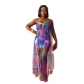Robe moulante sexy en mesh transparent avec imprimé abstrait coloré pour femmes - S / Robes / Coloré