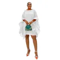 Elegante vestido de capa de gasa blanca suelta para mujer en foto de estudio chic - S / Vestidos / Blanco