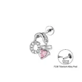 F136 titanium headphone heart cartilage piercing with pink stone - Headphones Bow Heart Style (A1616-1) / 1.2x8mm Inner Thread Titanium Post / White
