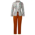 Completo professionale da donna due pezzi con blazer a fantasia e pantaloni arancioni - Taglia S / Top E Pantaloni / Marrone