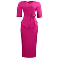 Detalle del vestido ajustado fucsia con volante en la cintura y flor 3D elegante - S / Vestidos / Rosa rojo