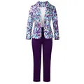 Vista frontale di un completo professionale da donna con blazer a fiori e pantaloni viola - Taglia S / Top E Pantaloni / Viola