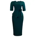 Elegantes dunkelgrünes Schößchen-Midikleid mit dreidimensionalem Blumendetail. - Dunkelgrün