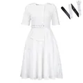 Elegant white two-piece style dress featuring lace patchwork and high waist belt - S / Dresses / With Belt / White