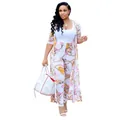 Elegant white two-piece set featuring floral chain print and a matching long cardigan - S / Top And Bottom / White