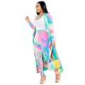 Colorful tie-dye three-piece set with long cardigan and tank top for clubwear - S / Top And Bottom / Pink