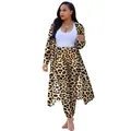 Sexy leopard print long sleeve cardigan and pants two-piece set for trendy clubwear - Leopard Print
