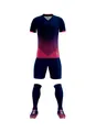 Detail view of quick-dry soccer jersey set with navy blue and pink gradient design. - Sapphire Blue