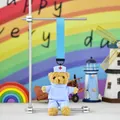 Cute nurse teddy bear plush toy hanging from a light blue strap for hospital gifts. - Blue Nurse Brown Bear (Color Rope)
