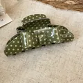 Close-up of a green polka-dot bow hair claw clip on a textured background - Polka Dot Large Bow Style (6#) / Green