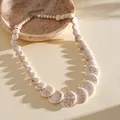 Elegant bohemian white marbled acrylic beaded necklace featuring an adjustable silver chain - Style 40 (White)