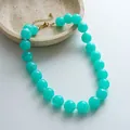 Elegant handmade turquoise marbled acrylic beaded necklace with adjustable gold chain - Blue
